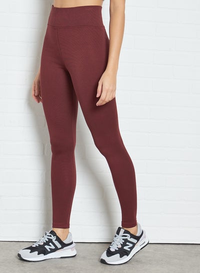 Buy Wide Waistband Leggings Burgundy in UAE