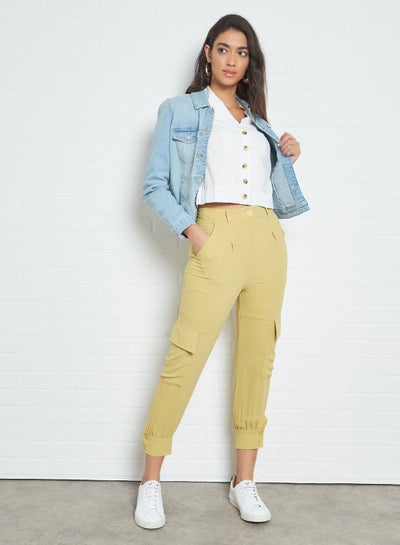 Buy Lapel Collar Cropped Shirt Ecru in UAE