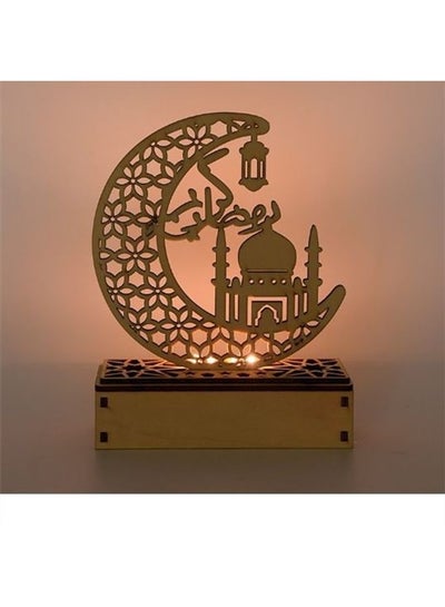 Buy Ramadan Mosque Wooden Led Candles Light Brown 16x6x21cm in UAE