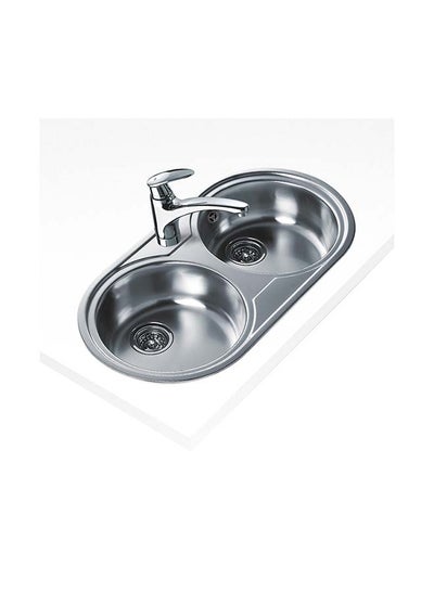 Buy Dr-80 2B Inset Stainless Steel 2 Bowls Sink Stainless Steel 840x440x140mmmm in UAE