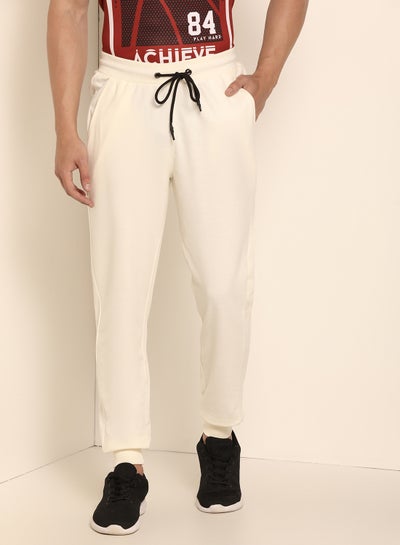 Buy Knitted Drawstring Detail Regular Fit Plain Rib Cuff Joggers Brillient White in Saudi Arabia