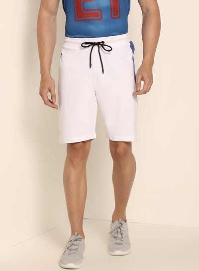 Buy Contrast Stripe Detail Elastic Waistband Drawstring Shorts White/Blue in Saudi Arabia