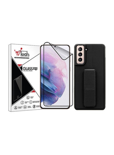 Buy Pack Of Ceramic Nano Screen Protector With Silicone Hand Band Grip Cover Case For Samsung Galaxy S21 5G Black/Clear in Saudi Arabia