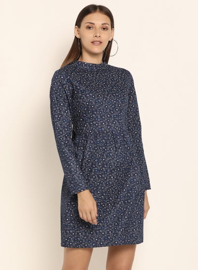 Buy Tie Detail Printed Mini Dress Navy Blue in Saudi Arabia