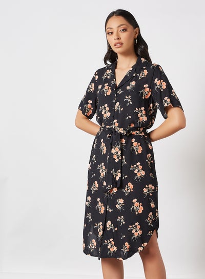 Buy Tie-Up Printed Dress Black in Saudi Arabia