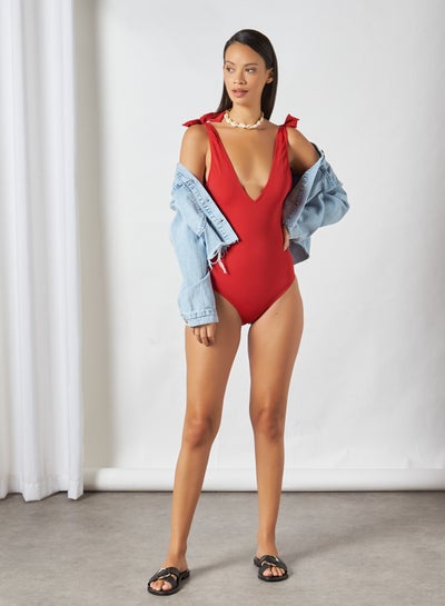 Buy Bow Detail Swimsuit Red in UAE