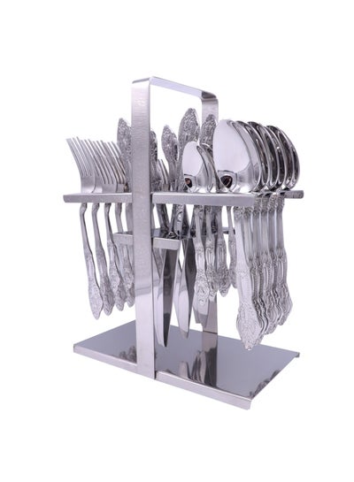 Buy 30-Piece Cutlery Set With Stand Silver in Saudi Arabia