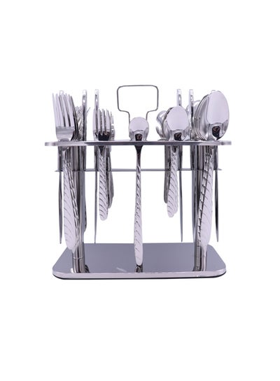 Buy 32-Piece Cutlery Set With Stand Silver in Saudi Arabia