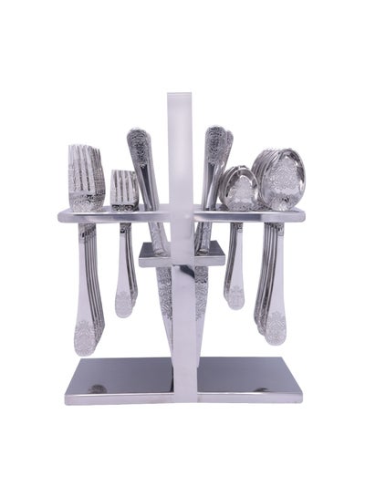 Buy 30-Piece Cutlery Set With Stand Silver in Saudi Arabia