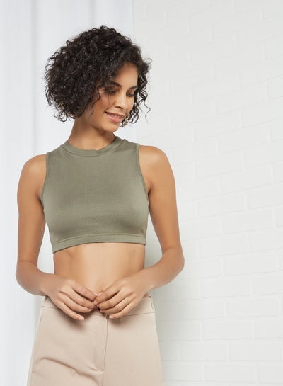 Buy Ribbed Cropped Tank Top Green in Egypt