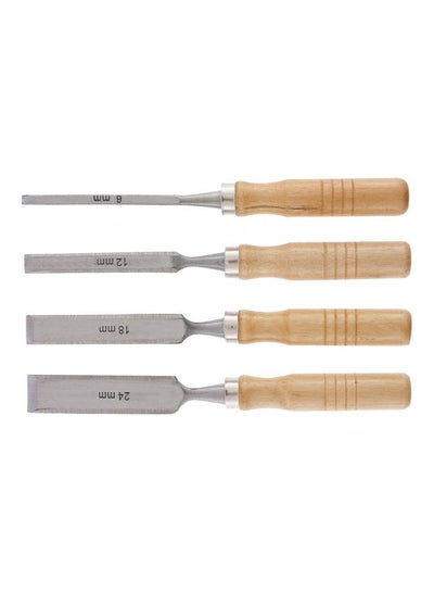 Buy 4-Piece Flat Chisel Set With Wooden Handles Beige/Grey in UAE