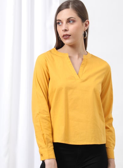 اشتري Plain Woven Blouse Top Mustard Solid في السعودية