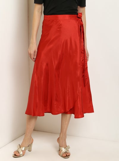 Buy Tie Up Waist Casual Skirts Red in Saudi Arabia