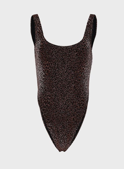 Buy Leopard Scoop Back Swimsuit Black/Brown in Saudi Arabia