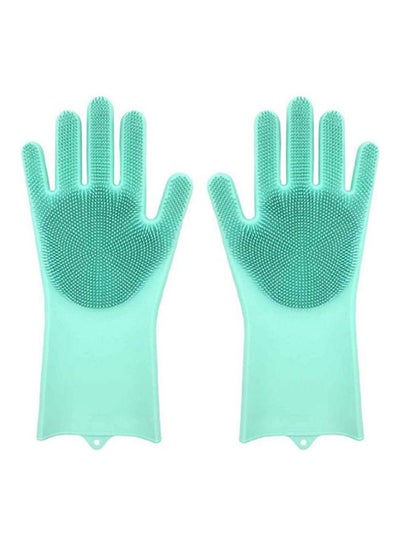 Buy Magic Washing Scrubber Heat Resistant Silicone Gloves Light Green 17.8X3.7X39.5cm in Egypt
