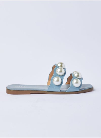 Buy Casual Slip-On Flat Sandals Blue in UAE