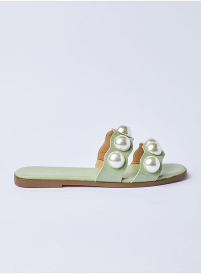 Buy Casual Slip-On Flat Sandals Green in UAE