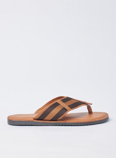 Buy Casual Striped Pattern Flat Sandals Tan in UAE