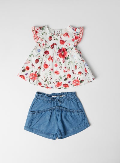 Buy Baby/Kids Floral Shorts Set Fuchsia/White/Blue in Egypt
