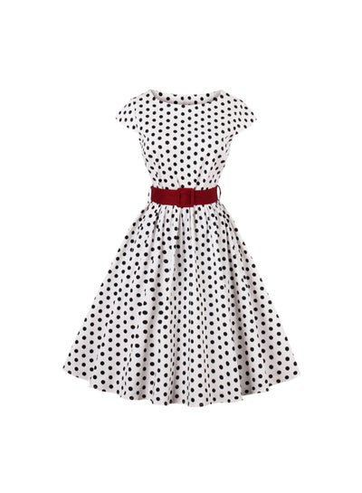 Buy Polka Dot Elegant Dress White/Black/Red in Saudi Arabia