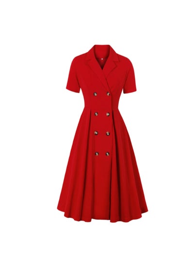 Buy Elegant Button Detail Dress Red in Saudi Arabia