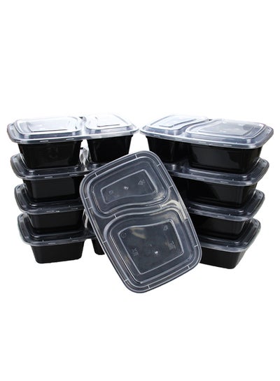 Buy 25-Piece 2 Compartment Disposable Food Container With Lid Black 16x22.9x5.9cm in UAE