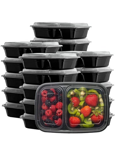 Buy 10-Piece 2 Compartment Disposable Food Container With Lid Black 16x22.9x5.9cm in UAE