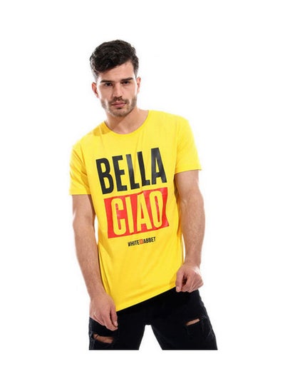 Buy "Bella Ciao" Printed Cotton T-shirt Yellow in Egypt