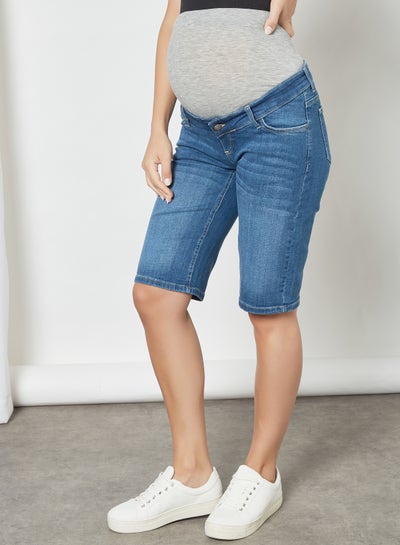 Buy Maternity Slim Fit Denim Shorts Medium Blue Denim in UAE