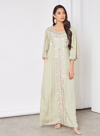 Floral Embroidered Jalabiya Grey price in Saudi Arabia | Noon Saudi ...