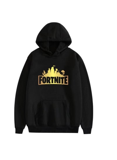 Buy Printed Casual Hoodie Black/Yellow in UAE