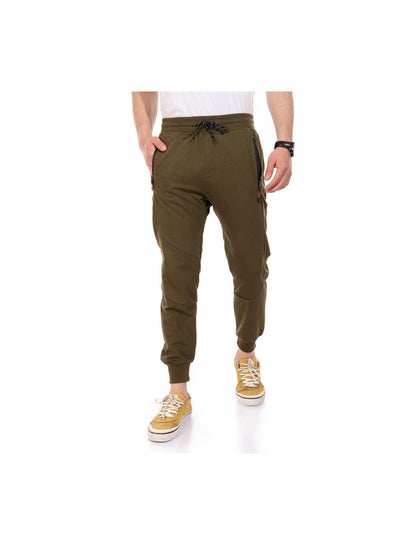 Buy Zipped Pockets Slip On Sweatpants With Hem - Military Green Olive in Egypt