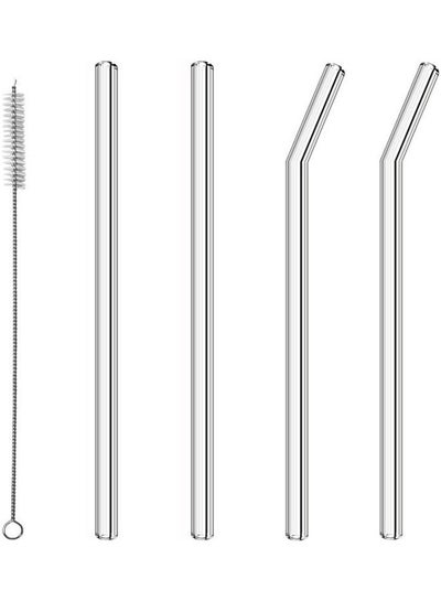 Buy 4- Reusable Transparent Glass Drinking Straws Clear 20cm in UAE