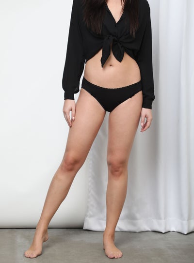 Buy Solid Pattern Bikini Bottom Black in Saudi Arabia