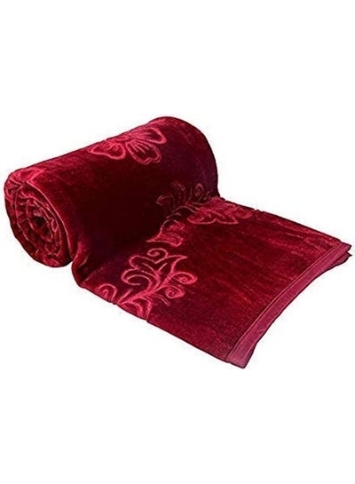 Buy Floral Design Double Bed Blanket Cotton Red in UAE