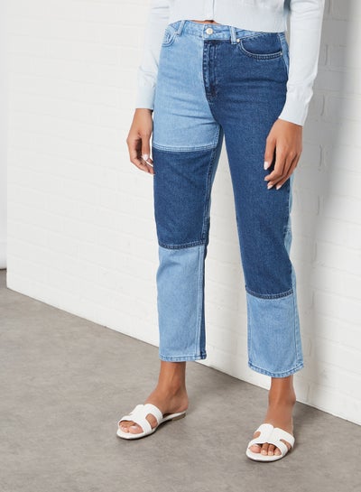 Buy High Waist Straight Jeans Navy in UAE