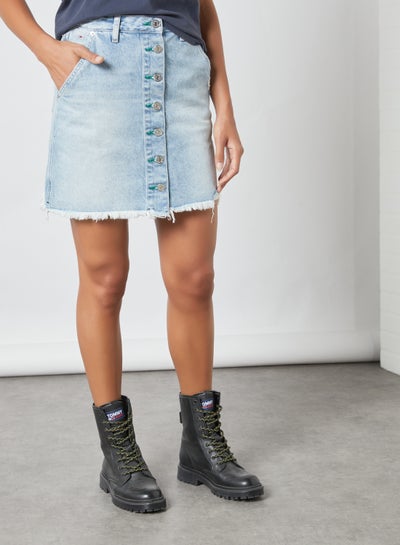 Buy Recycled Denim Faded A-Line Skirt Blue in UAE