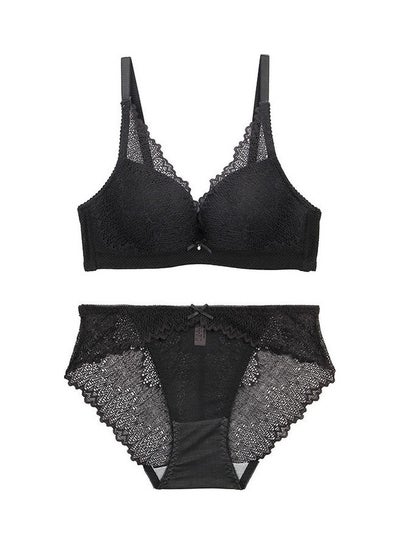 Buy Comfy Solid Colour Lace Thin Bra Panty Set Black in Saudi Arabia