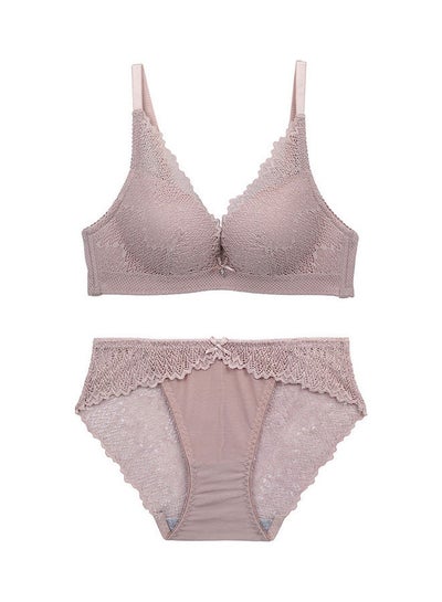 Buy Comfy Solid Colour Lace Thin Bra Panty Set Light Pink in Saudi Arabia