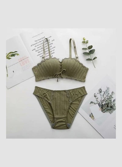 Buy Comfy Solid Colour Lace Thin Bra Panty Set Green in UAE