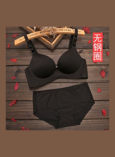 Comfy Solid Colour Lace Thin Bra Panty Set Black price in Saudi