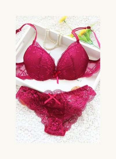 Comfy Solid Colour Lace Thin Bra Panty Set Pink price in UAE