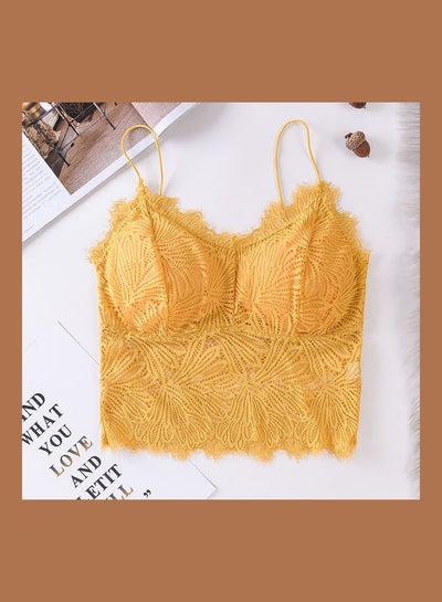 Buy Comfortable Triangle Thin Cup Lace Bra Yellow in UAE