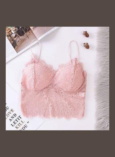 Buy Comfortable Triangle Thin Cup Lace Bra Pink in UAE