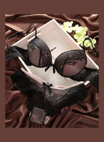 اشتري Women's Comfy Solid Colour Lace 3/4 Cup Bra and Panty Set أسود في السعودية