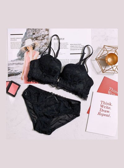 Buy Women's Comfy Thin Bra Panty Set Black in Saudi Arabia