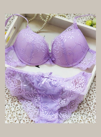 اشتري Women's Comfy Solid Colour Lace 3/4 Cup Bra and Panty Set أرجواني في السعودية