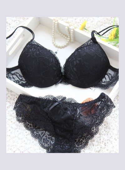 اشتري Women's Comfy Solid Colour Lace 3/4 Cup Bra and Panty Set أسود في الامارات