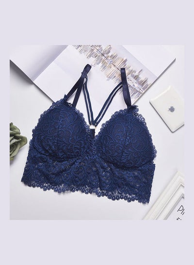 Buy Women's Floral Lace Padded Bralette Bra Blue in UAE