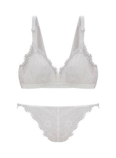 Buy Women's Comfy Solid Colour Lace 3/4 Cup Bra and Panty Set White in UAE